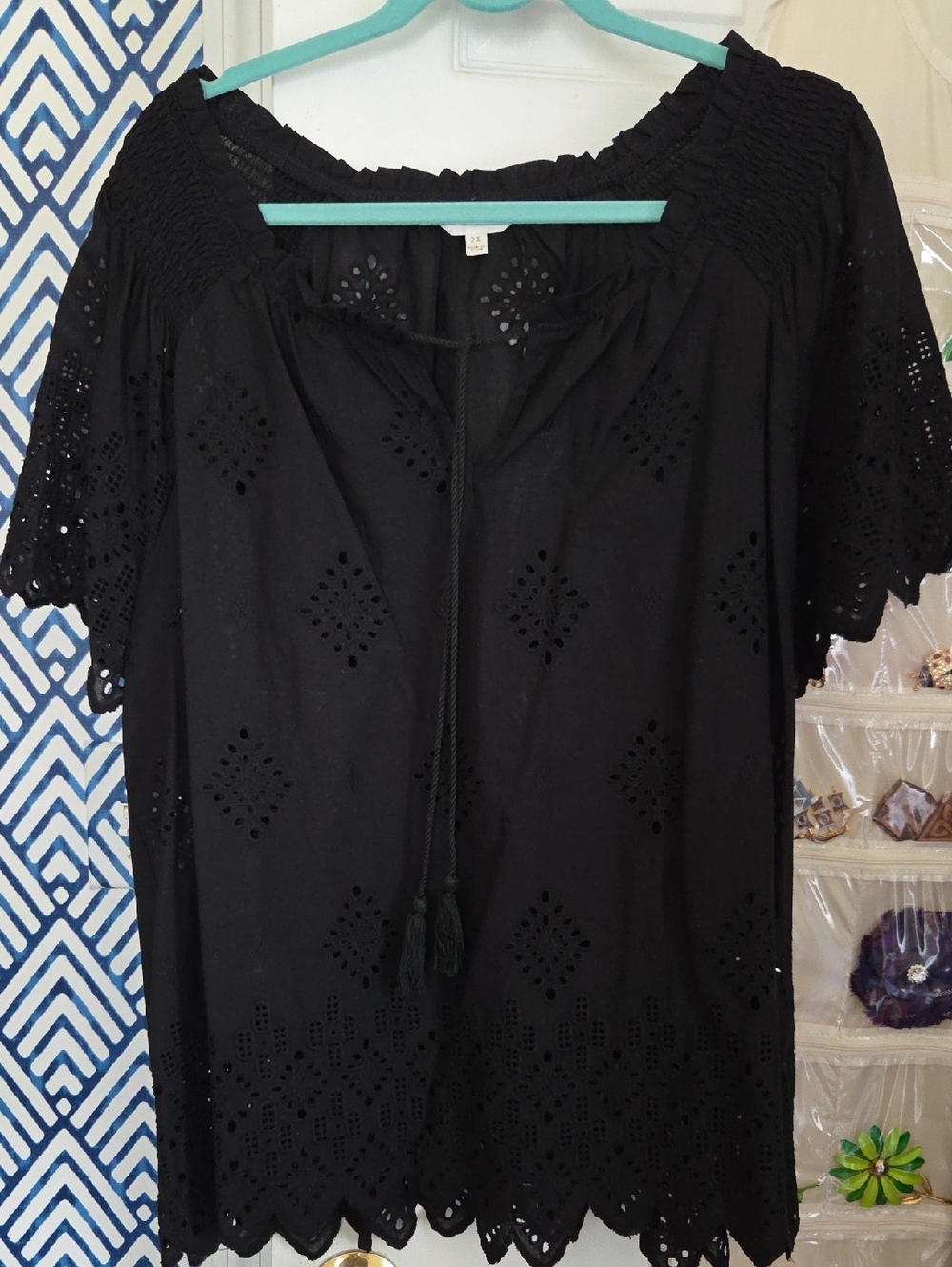 Adiva Black Eyelet Peasant Tunic